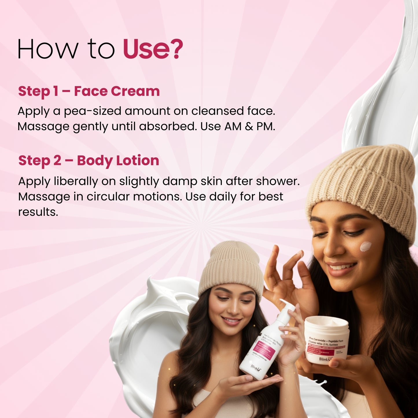 Skincare banner showcasing products for hydration and daily skin care