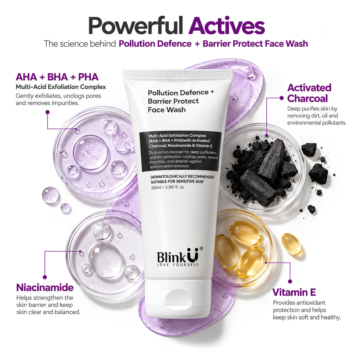 Pollution Defence + Barrier Protect Face Wash with Activated Charcoal & Niacinamide – 100ml
