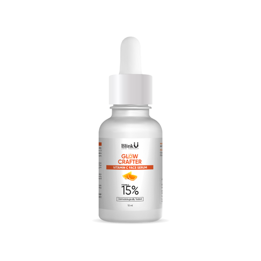 Bottle of Blink U Glow Crafter Vitamin C face serum on a white background