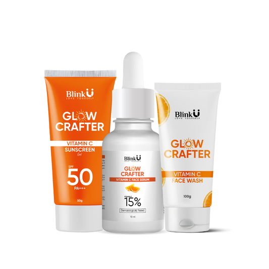 Blink U Glow Crafter skincare products on a white background
