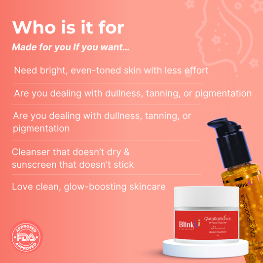 Skincare product layout highlighting glow and daily essentials