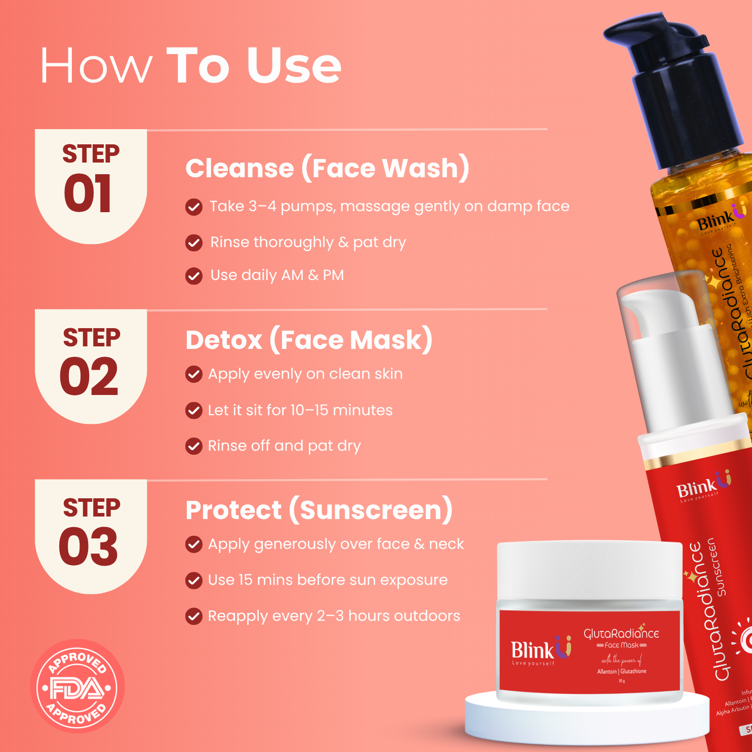 GlutaRadiance Face wash, Face mask & Sunscreen