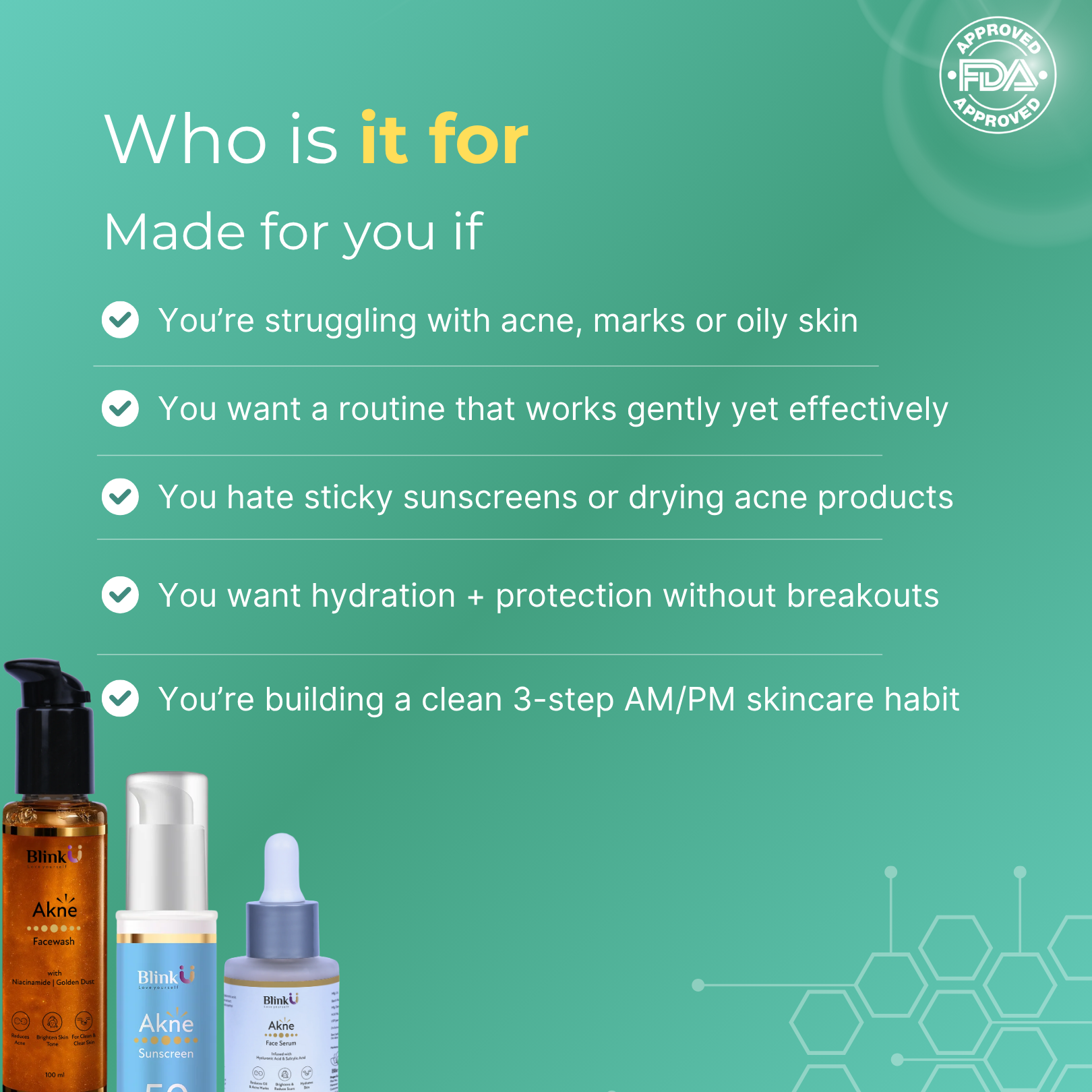 Akne Face Wash, Face Serum & Sunscreen