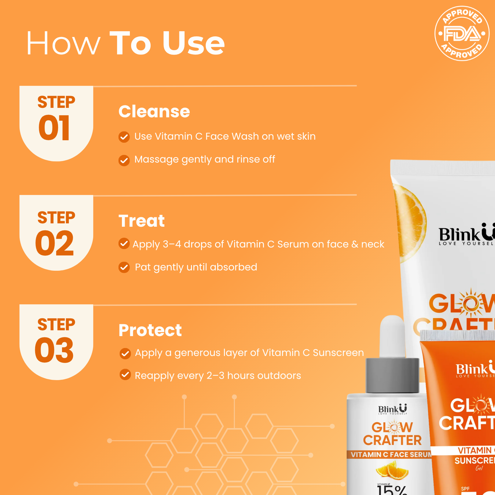 Vitamin C facewash, Face serum & Sunscreen
