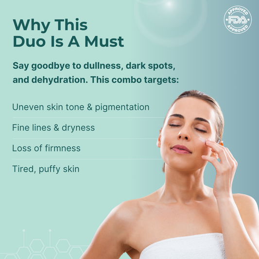 Skincare products arranged for glow hydration and care