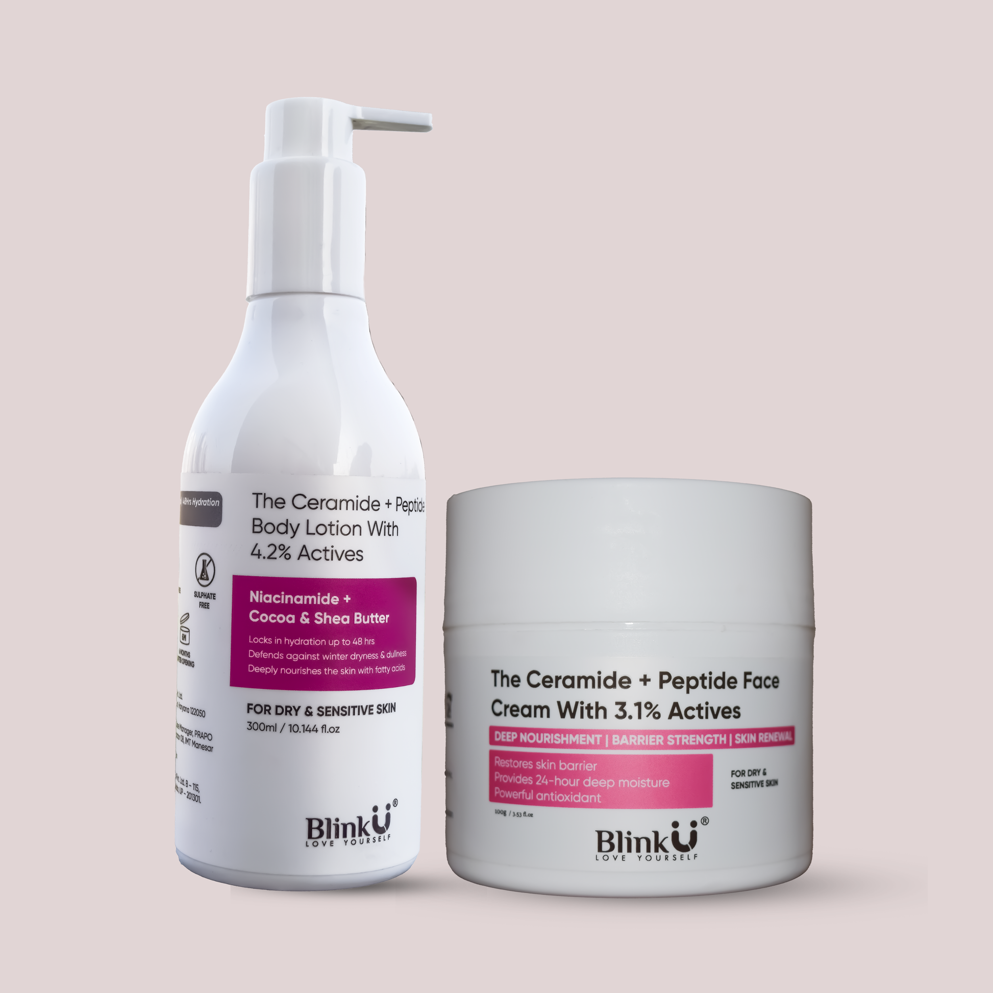 Blinku Ceramide Peptide Combo – Face Cream + Body Lotion for Barrier Repair