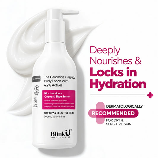 Ceramide + Peptide Body Lotion with 4.2% Actives, Niacinamide + Cocoa & Shea Butter – 300ml