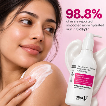 Ceramide + Peptide Body Lotion with 4.2% Actives,  Niacinamide + Cocoa & Shea Butter – 300ml