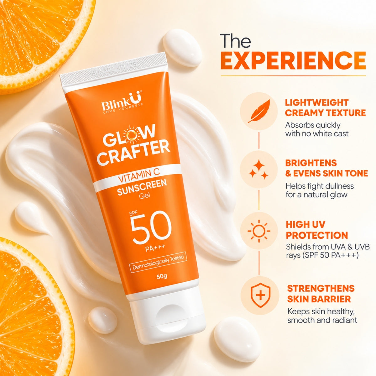 Vitamin C Sunscreen SPF 50 PA+++ with Ethyl Ascorbic Acid & Ceramides – 50g