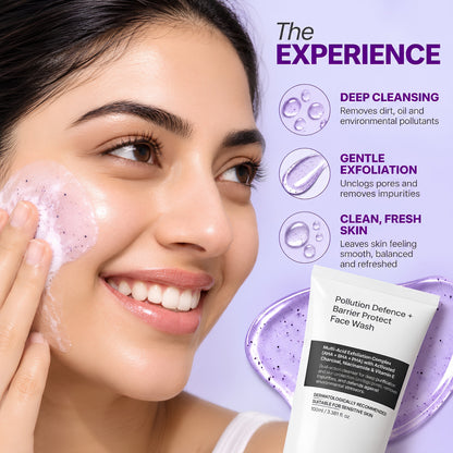 Pollution Defence + Barrier Protect Face Wash with Activated Charcoal & Niacinamide – 100ml