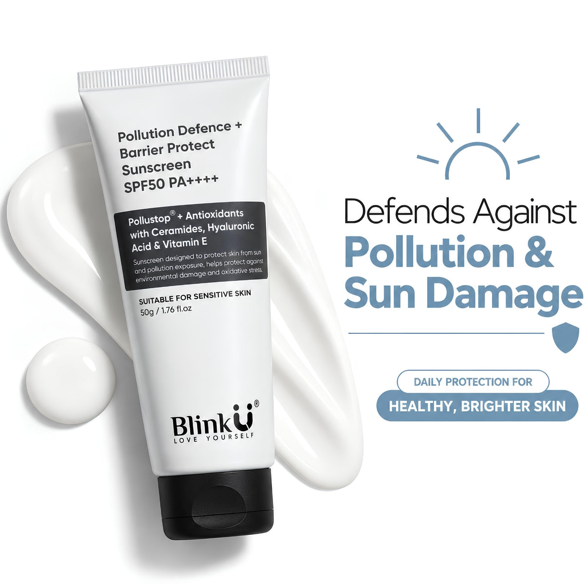 Pollution Defence + Barrier Protect Sunscreen SPF 50 PA++++ with Ceramides & Antioxidants – 50g