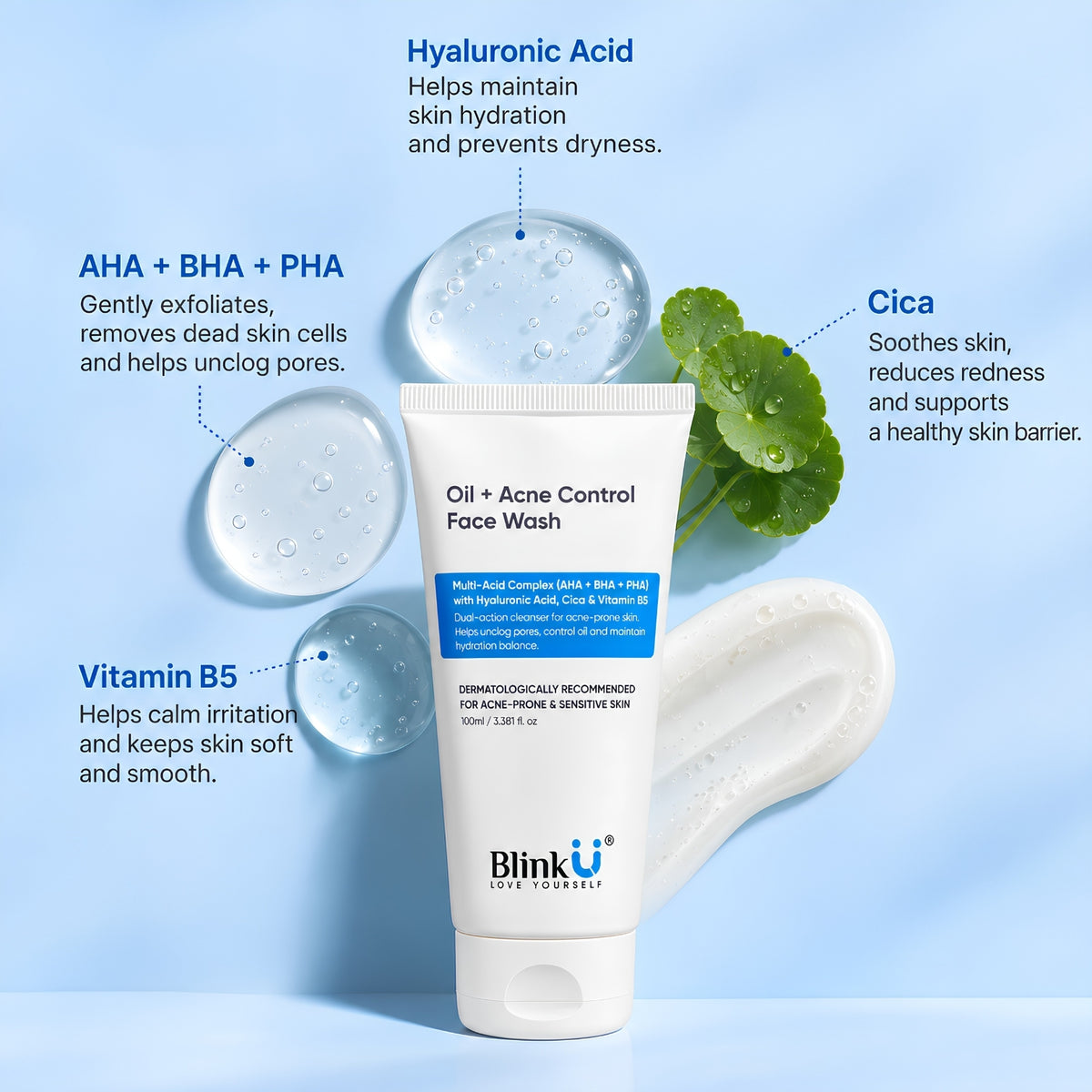 Oil + Acne Control Face Wash with Salicylic Acid & Niacinamide – 100ml
